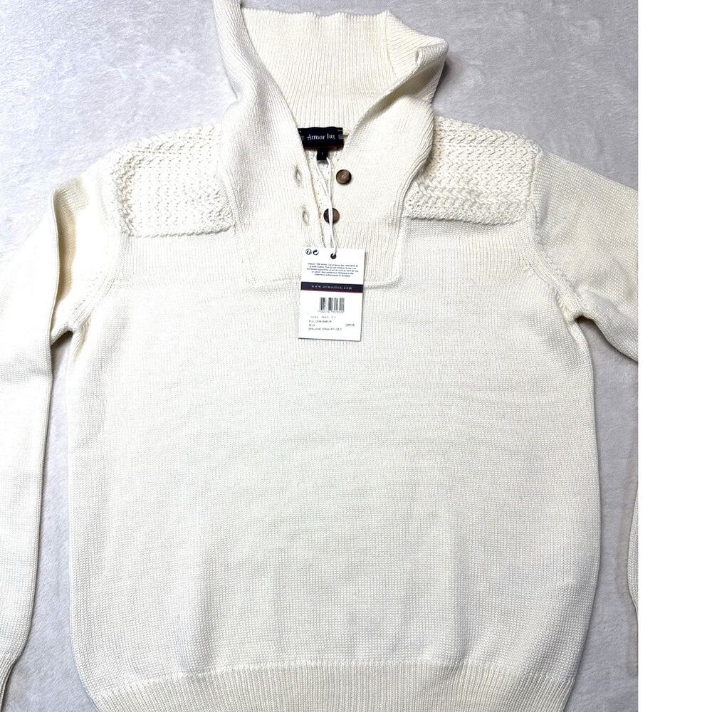 Armor Lux Wool Blend Fisherman Sweater Ivory Milk Button Funnel Men Sz T1 Sm NWT